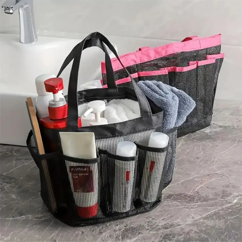 1pc Large Capacity Mesh Toiletry Bag Portable Handbag for Going Out Polyester Black Beach Suitable Outdoor Play 241203