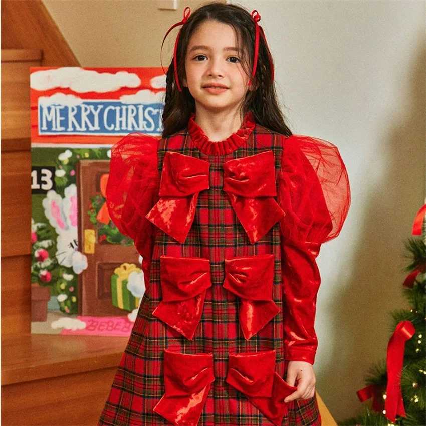 Christmas New Year dress! BE childrens New Year dress Autumn and winter girls Korean version red plaid thickened dress ChildrenXJ241206