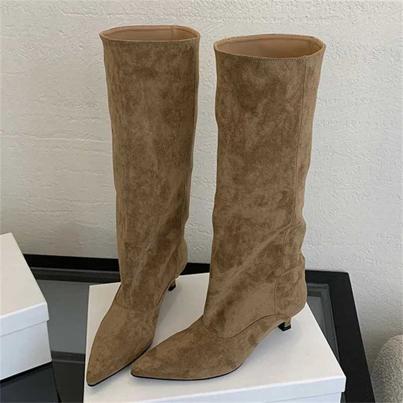 High Quality Eilyken Street Style Wen Pointed Toe Low H Knee High Boots Winter Shoes Fem Lg Boots Zapatos De Mujer T241206