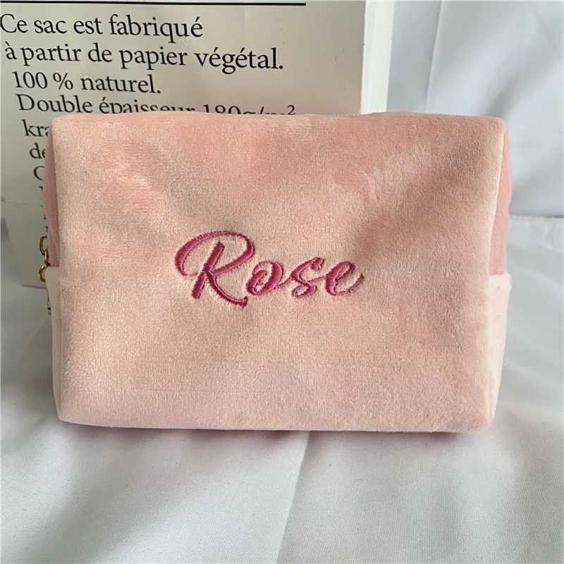 Custom Embroidery Flannelette Makeup Bag Persalized Large Capacity Veet Storage Bag Wedding Anniversary Gift CustomXJ241206