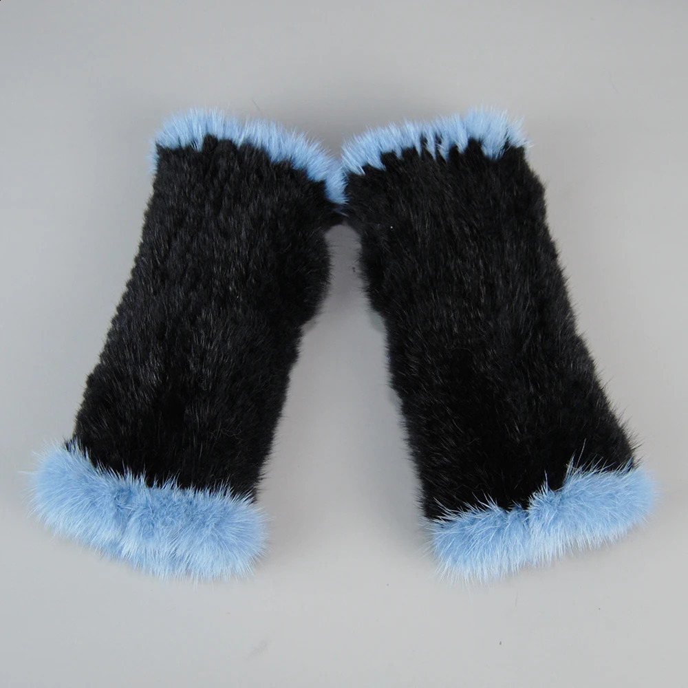 mink fur gloves for winter women 100% natural genuine mink fur without fingers high elasticity knitted mink fur gloves 241206