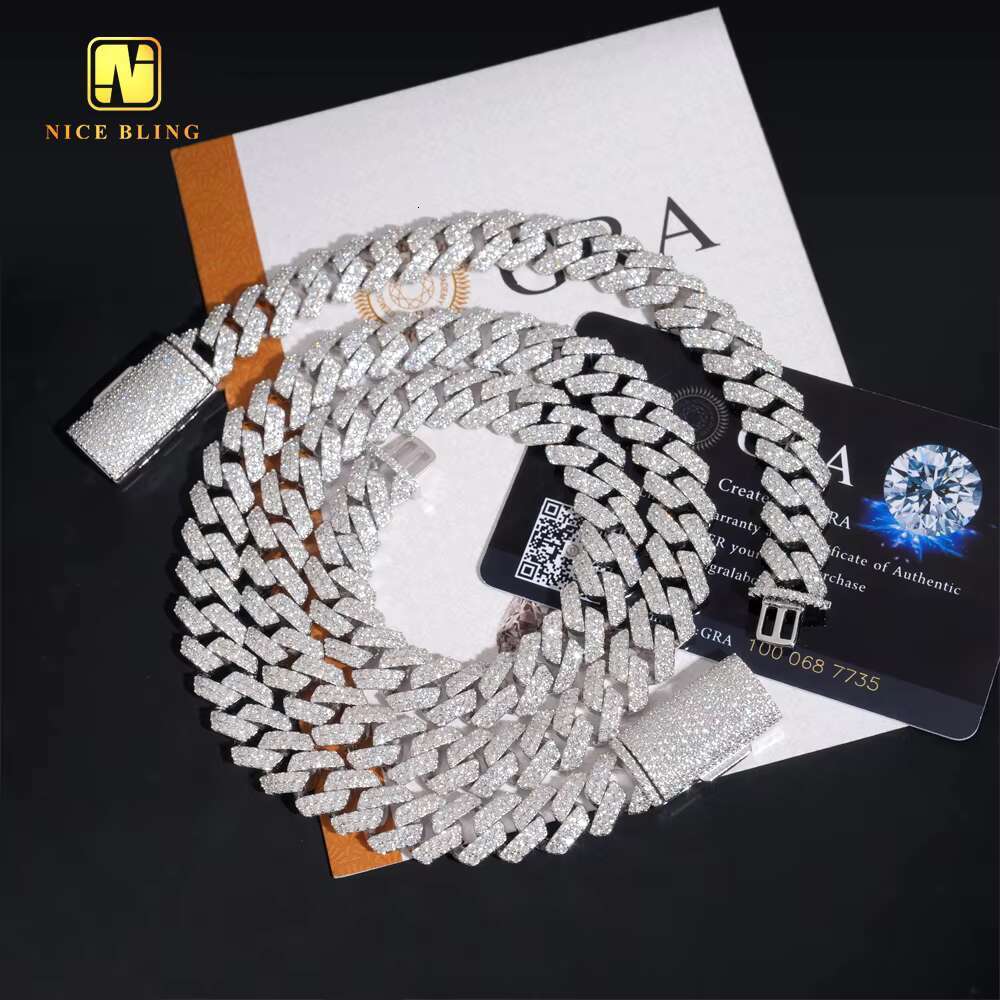 Pass Tester 12mm Custom Iced Out Dia Hip Hop Jewelry Cuabn k Chain Sier VVS Moissanite Necklace A+