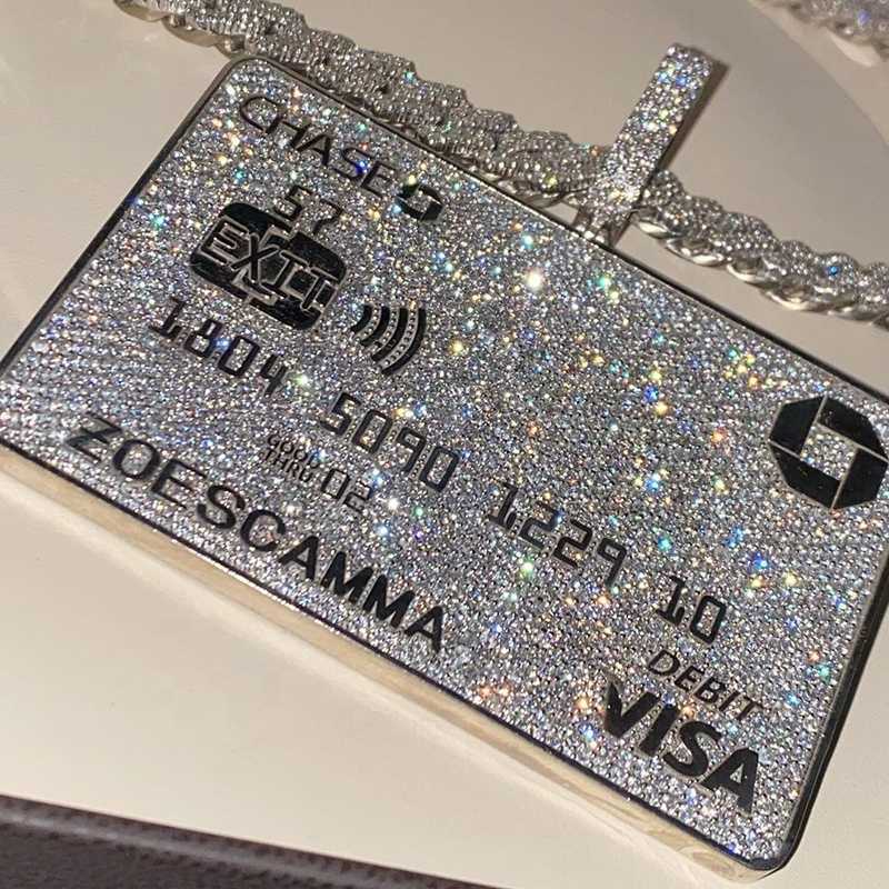 White Gold Plated Solid 925 Silver VVS Moissanite Diamond Iced Out Credit Card Pendant