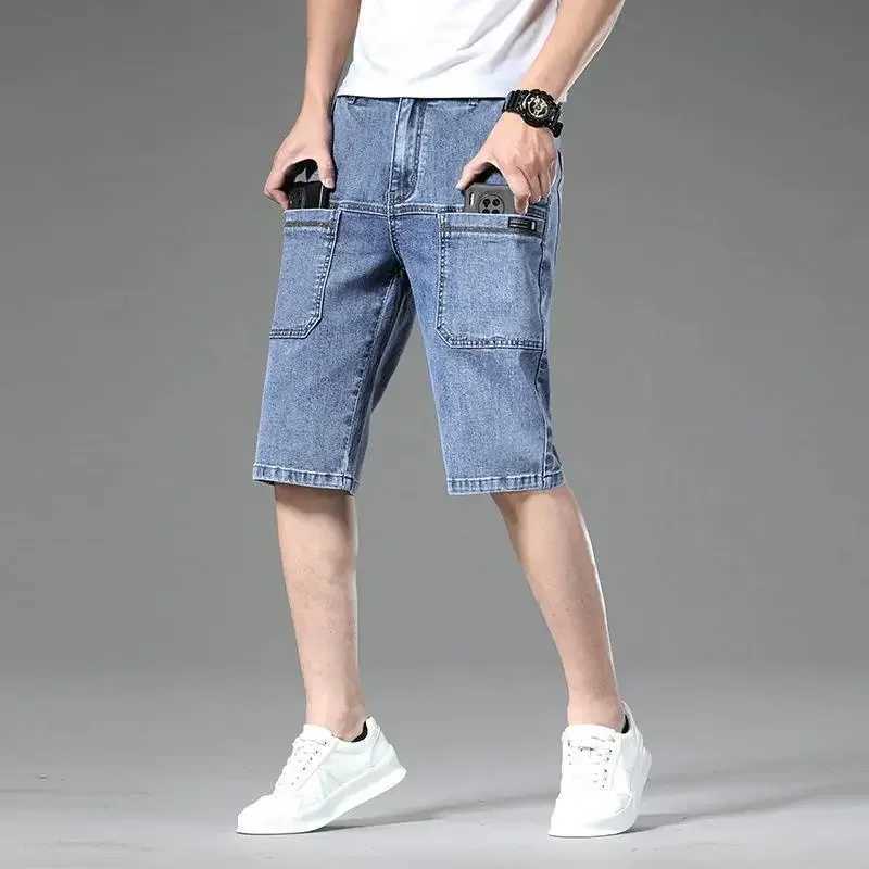 Bluedenim Shorts For Men Casual Trendy Cargo Pants Quarter Length Summer Wear Youth Seven Half Length Denim ShortsXJ241206