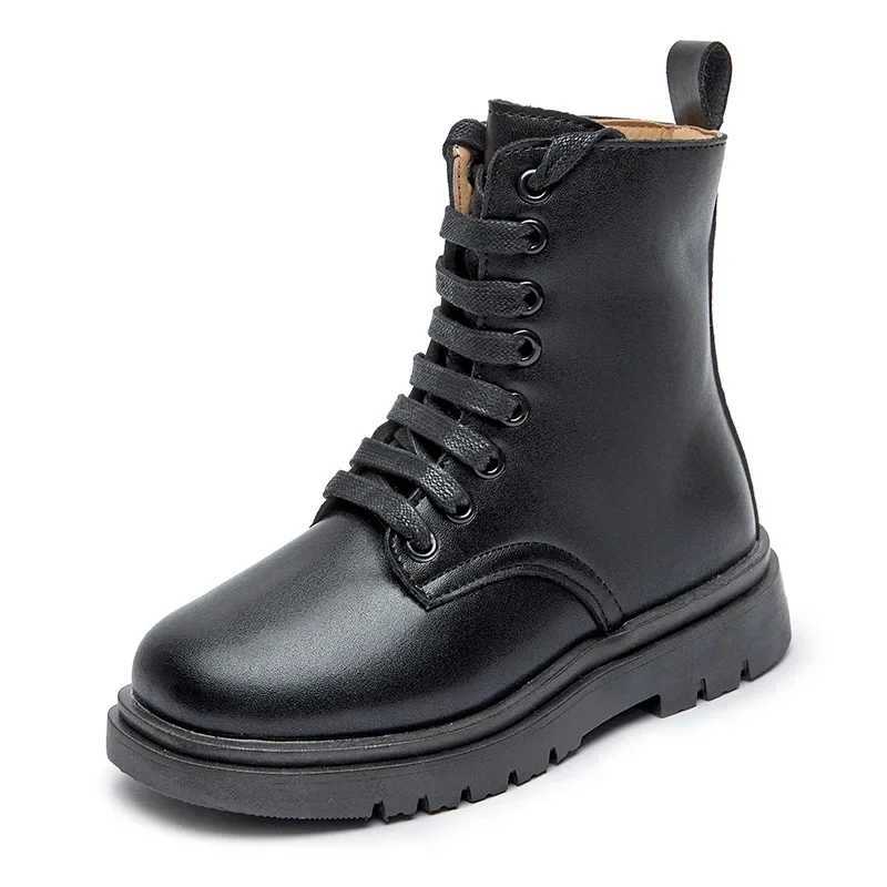 Zapatos Nia Children Leather Boots Plush Warm Kids Shoes Waterproof Non-slip Boys Cotton Shoes Casual Side Zipper Girls BootsXJ241206