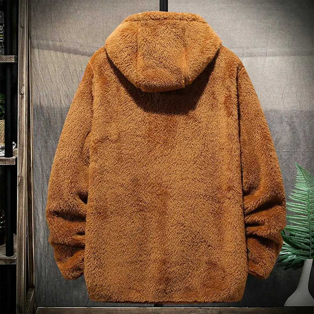 Furry Cardigan Winter Coat Plush Zipper Hooded Jacket Solid Color Soft Cold-proof Thicken Plus Size Autumn Hoodie SweatshirtXJ241206