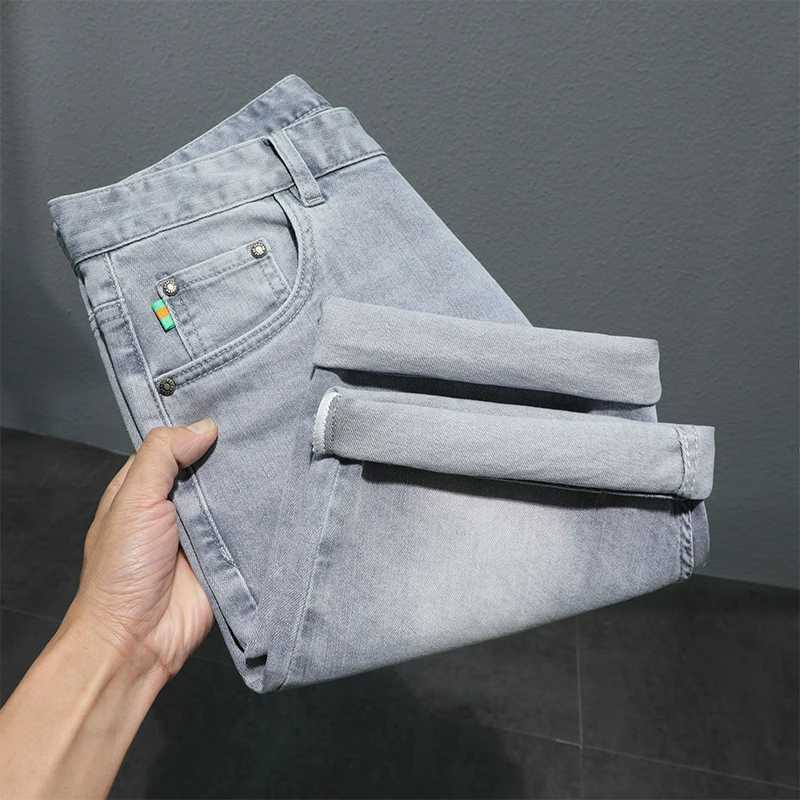Light Gray Denim Shorts Mens Summer Breathable Elastic Soft Comfortable Mens Fashion High-End Casual Fifth PantsXJ241206