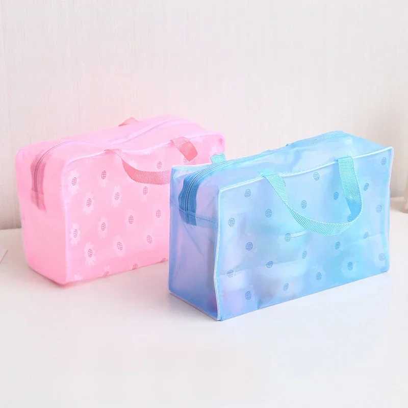 Floral PVC Transparent Cosmetic Bag Clear Makeup Bag for Women Girl Waterproof Zipper Beauty Case Travel Toiletry Bags HandbagXJ241206