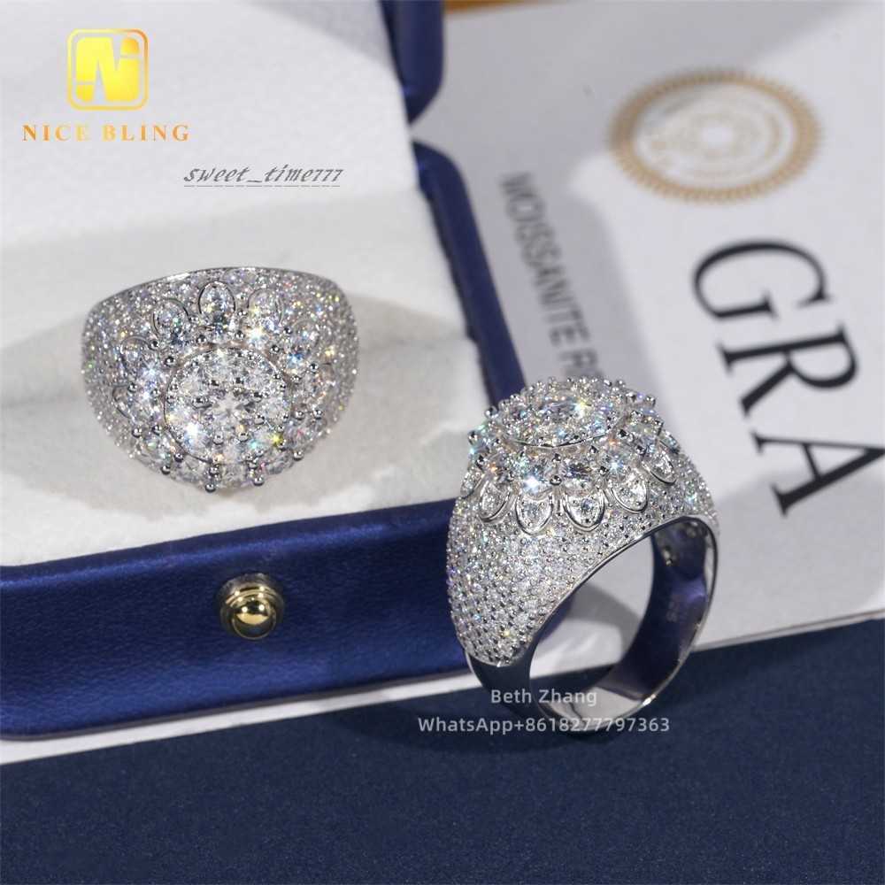 Factory Price Moissanite Cluster Hip Hop Rings 925 Silver Engagement Bands Men Fashion Pinky Rings