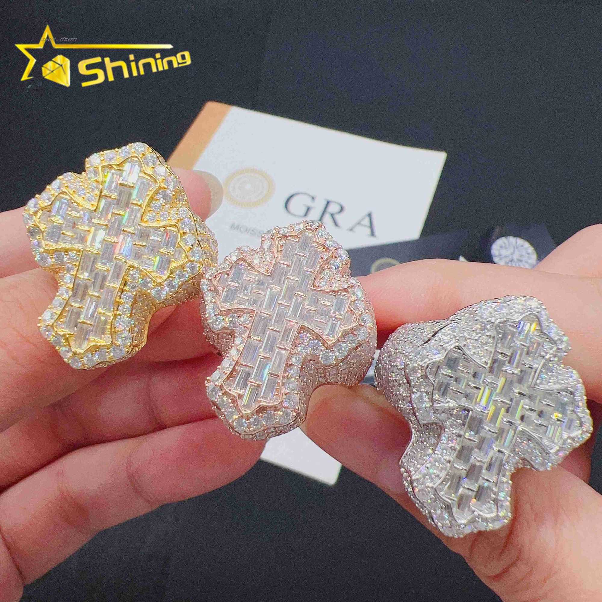 Sterling silver 925 fine fashion hip hop ring vvs moissanite lab diamond iced out jewelry mens ring