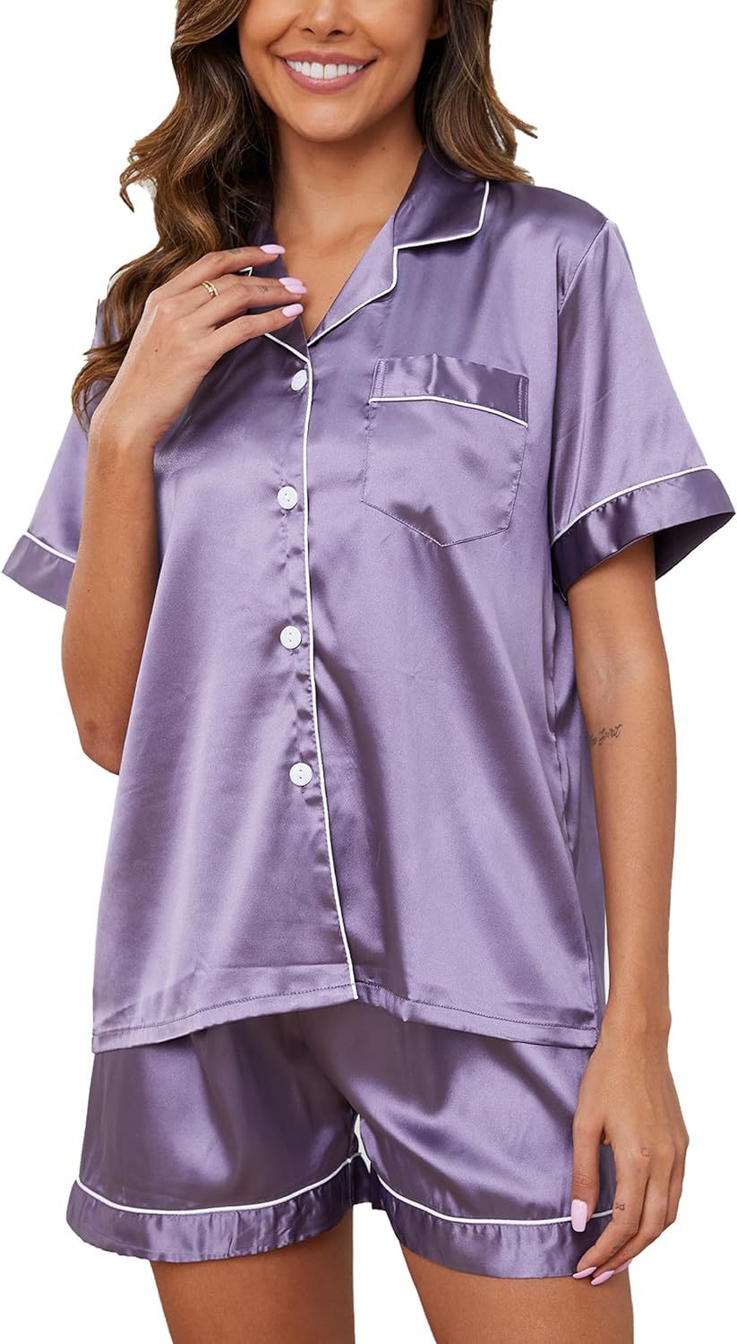 B475-Ice silk pajamas women's long and short sleeves satin large size pajamas home clothes