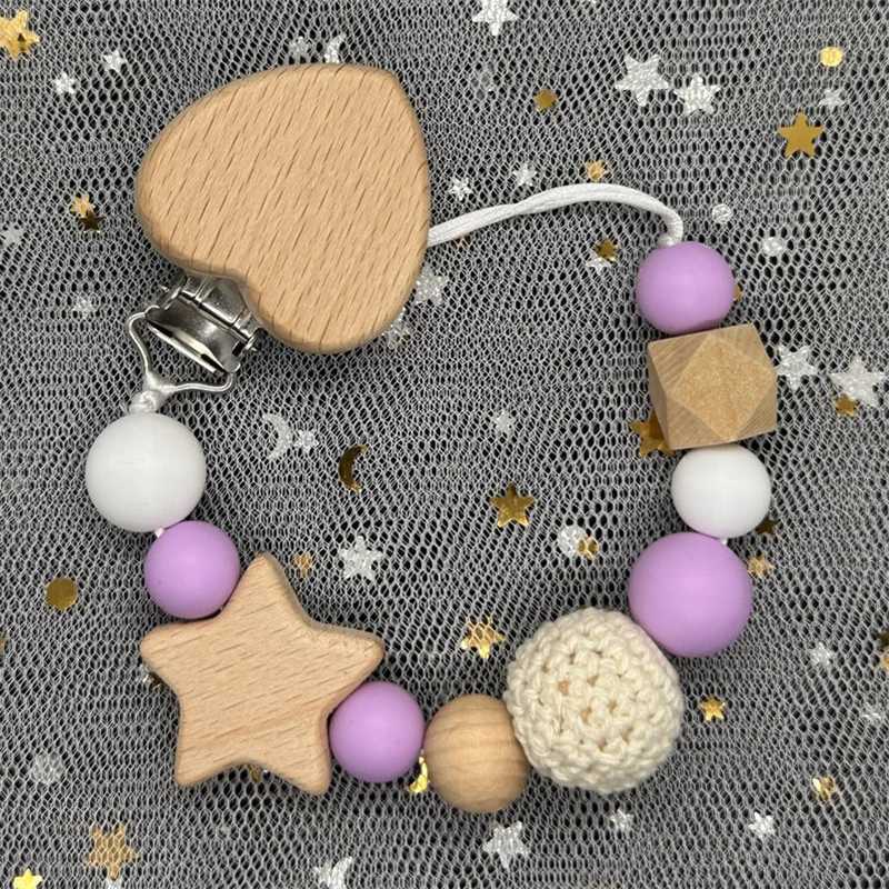 Pacifier Holders Clips# Handmade Personalized Custom Name Wood Bear Baby Pacifier Chain Clip Silicone Bead Holder With Name Teether Pendant Newborn Gi