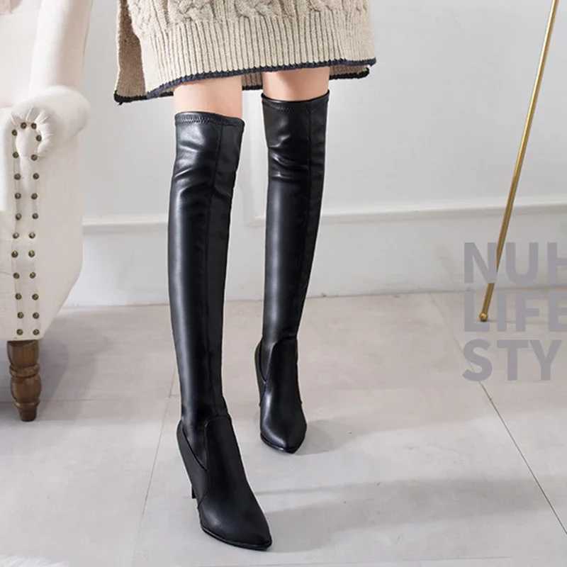 High Quality Long sleeved boots Wen Chunqiu shoes black thin high sexy toe Lg Bota Fnina 10cm H Botas De Mujer T241206