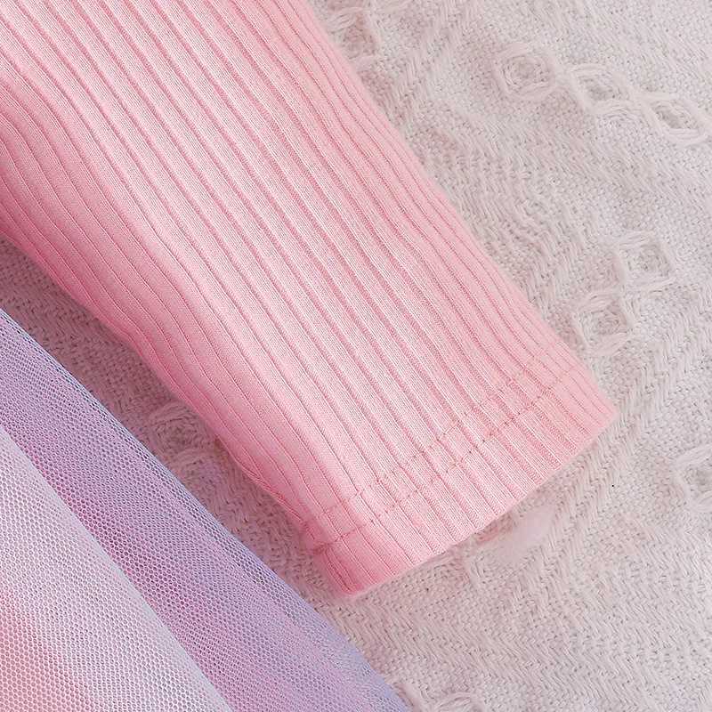 Toddler Kids Girls Spring Princess Dress Long Sleeve Ruffle Tulle Dress Patchwork Dress with BowXJ241206