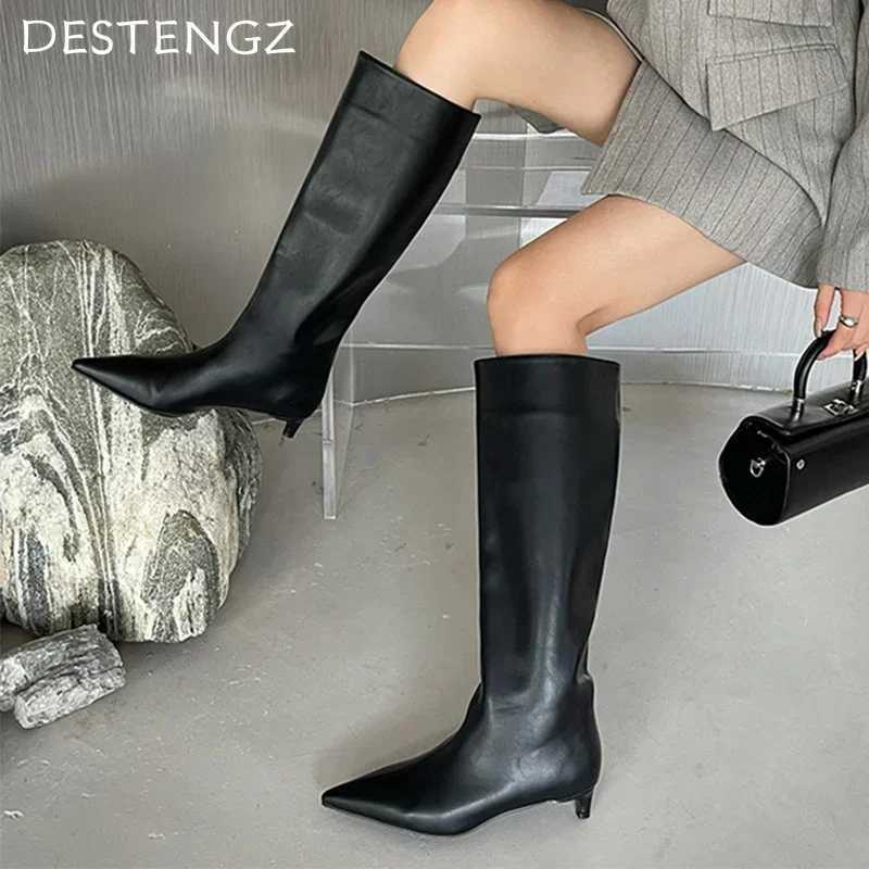 High Quality Pointed Toe Wen high boots designer Fi leather shoes new trend walking dress Eleglant motorcycle Botas Mujer T241206