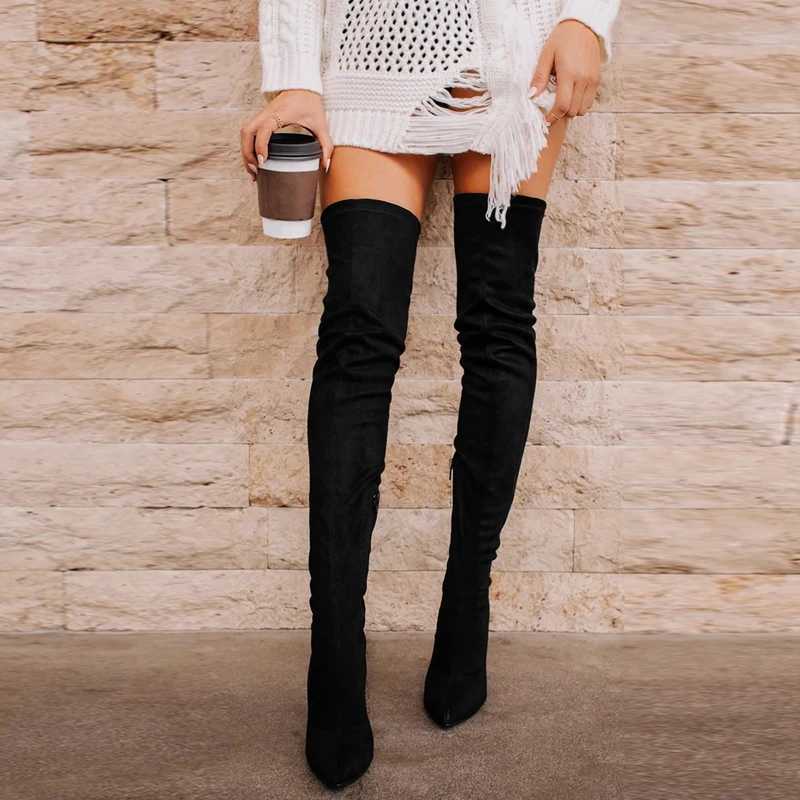 High Quality Black striped boots suede high H-point thick boots size zipper knee boots sexy sneakers T241206