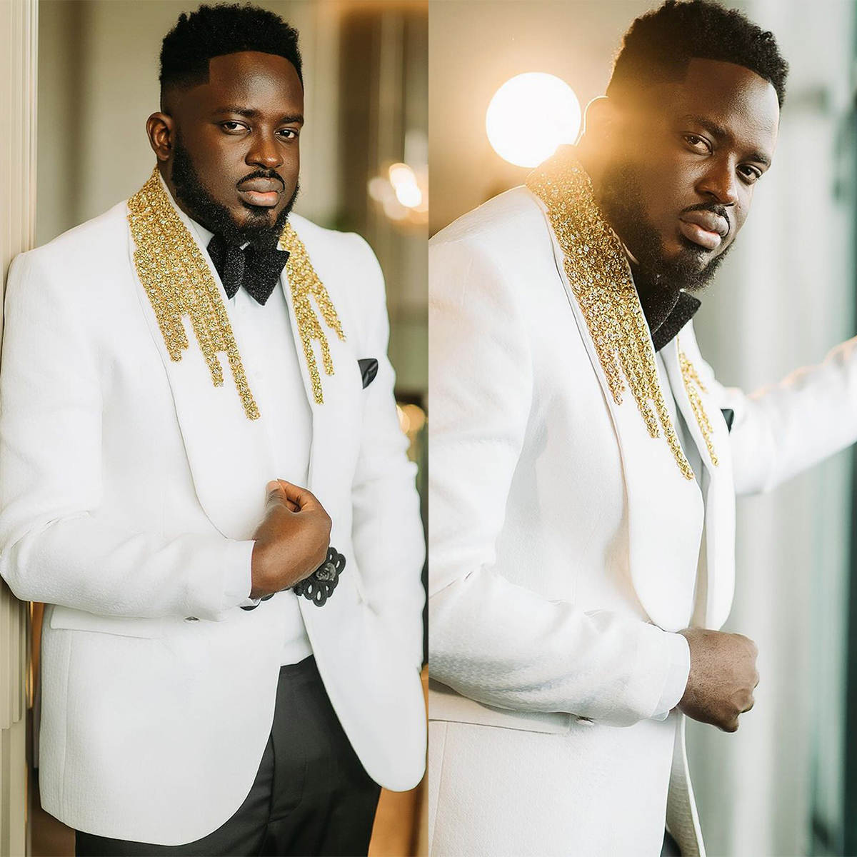 Handsome Men Suits Appliques 2 Piece Set Coat Pants Shawl Lapel Wedding Tuxedos One Button Business Official Groom Tuxedo suit Customized