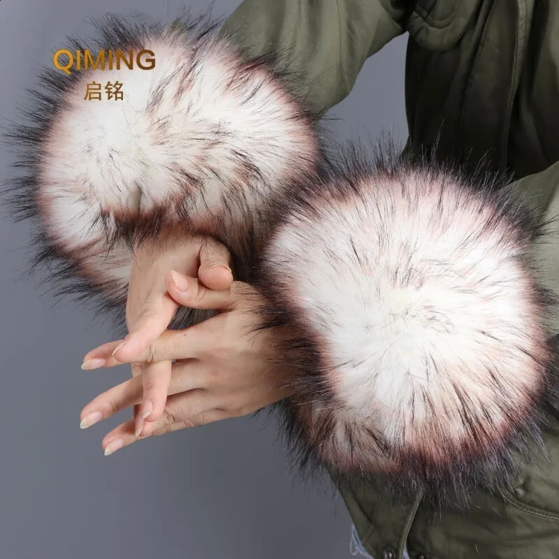 Womens thick winter warm watch gloves artificial fur bracelets cuffs wristbands plush elastic sleeve arm scarves 241206