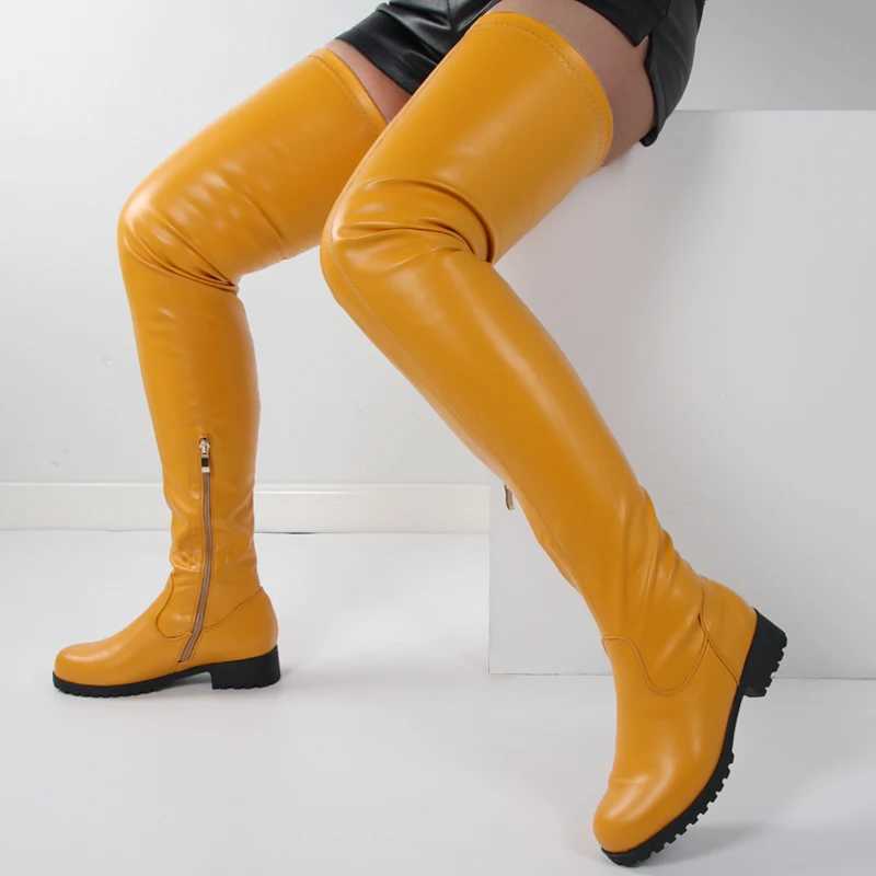 High Quality Size 46 Wen Boots Fi Color Low H Over The Knee Boots Autumn Winter Side Zip Elastic Thigh High Boots T241206