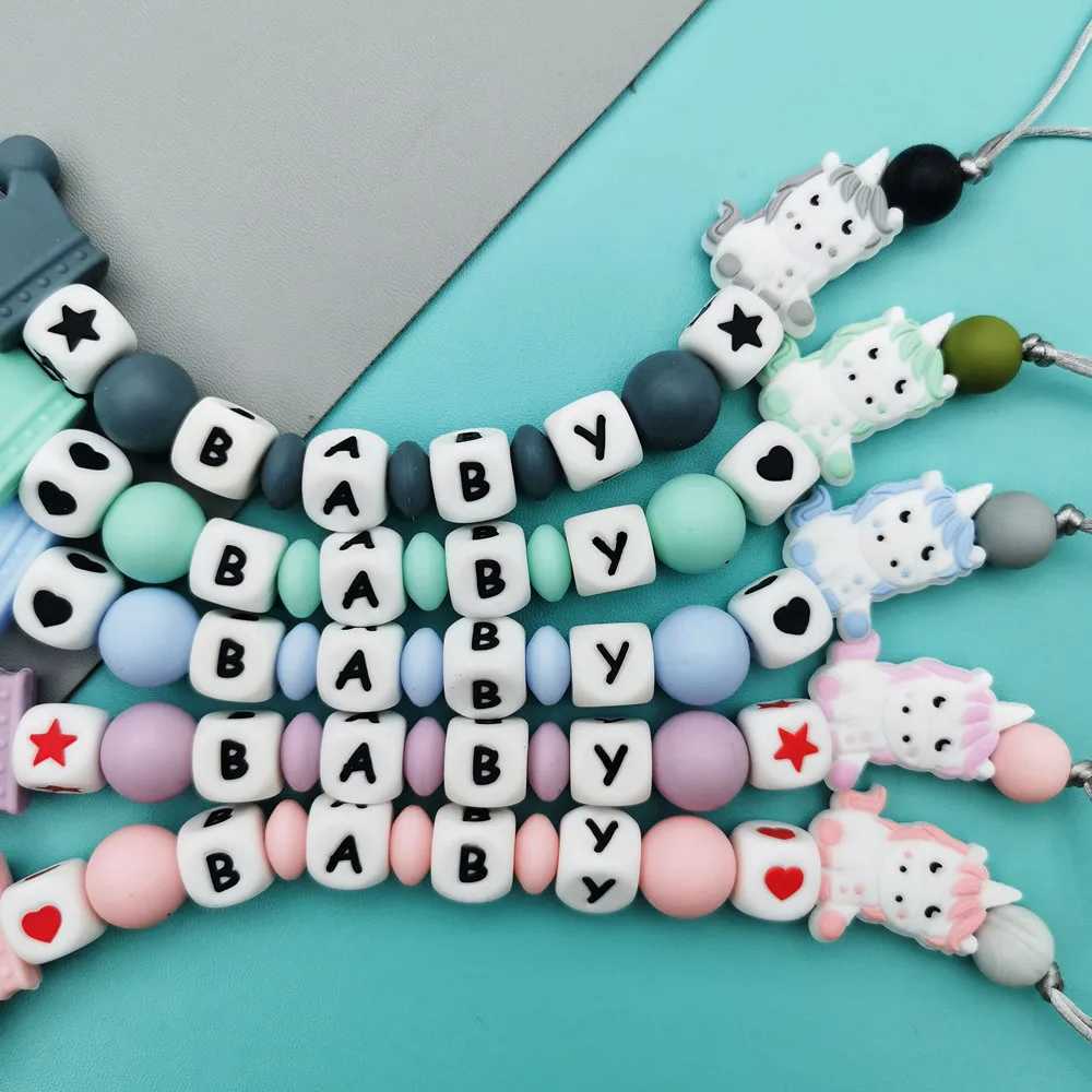 Pacifier Holders Clips# Custom English Russian Silicone Letter Name Baby Silicone Pendant Pacifier Clips Chains Teether Baby Kawaii Toy Gifts H241206