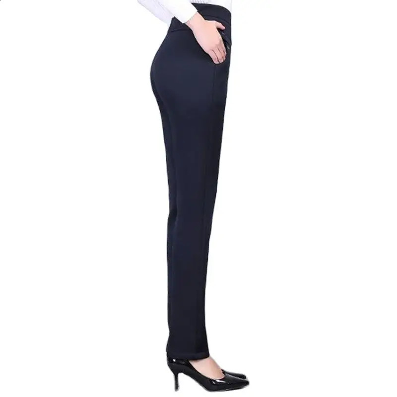 Autumn womens Trouser high waisted elastic straight pants winter velvet warm casual pants middle-aged and elderly womens pants 6XL 241202