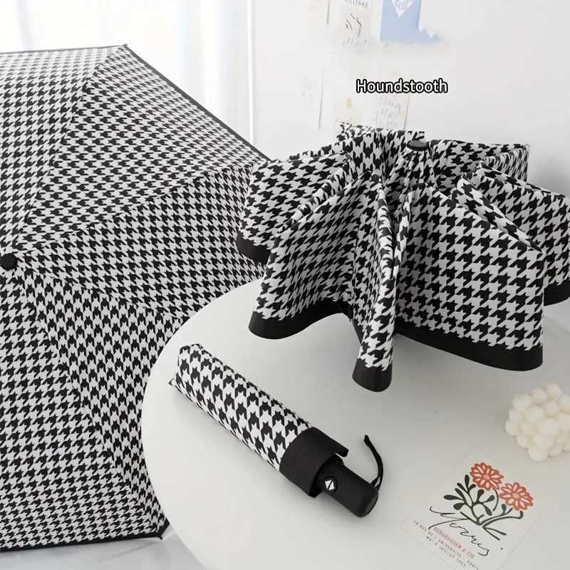 New Arrival Houndstooth Autatic Umbrella Sunscreen Leisure Mini Umbrella 1 Windproof Portable Folding Umbrella Z241206