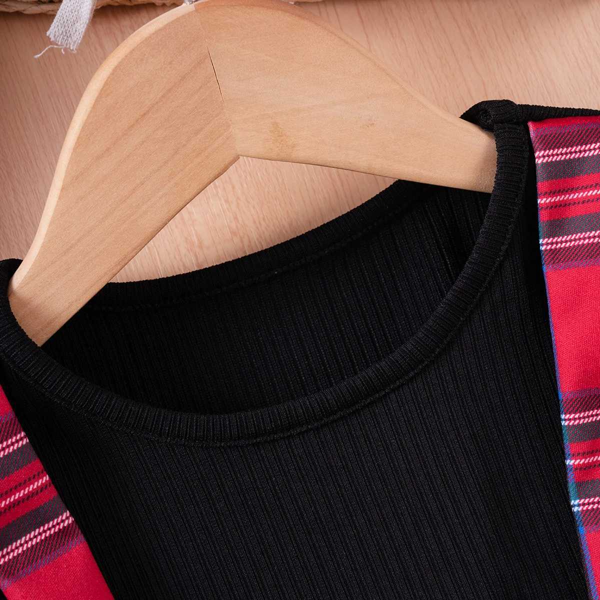 Baby Girl Plaid Christmas Dress Children Long Sleeve Dresses with Bow Suspender Red Green Dress for New Year 1-6 Years OldXJ241206