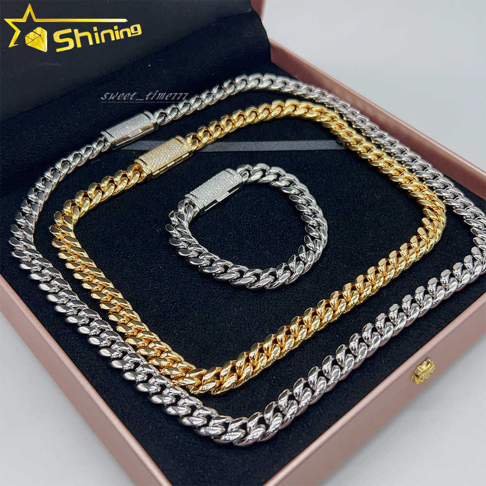 Hot sale Miami cuban chain Stainless steel silver moissanite lock high quality 10mm 12mm 14mm 18mm cuban necklace bracelet