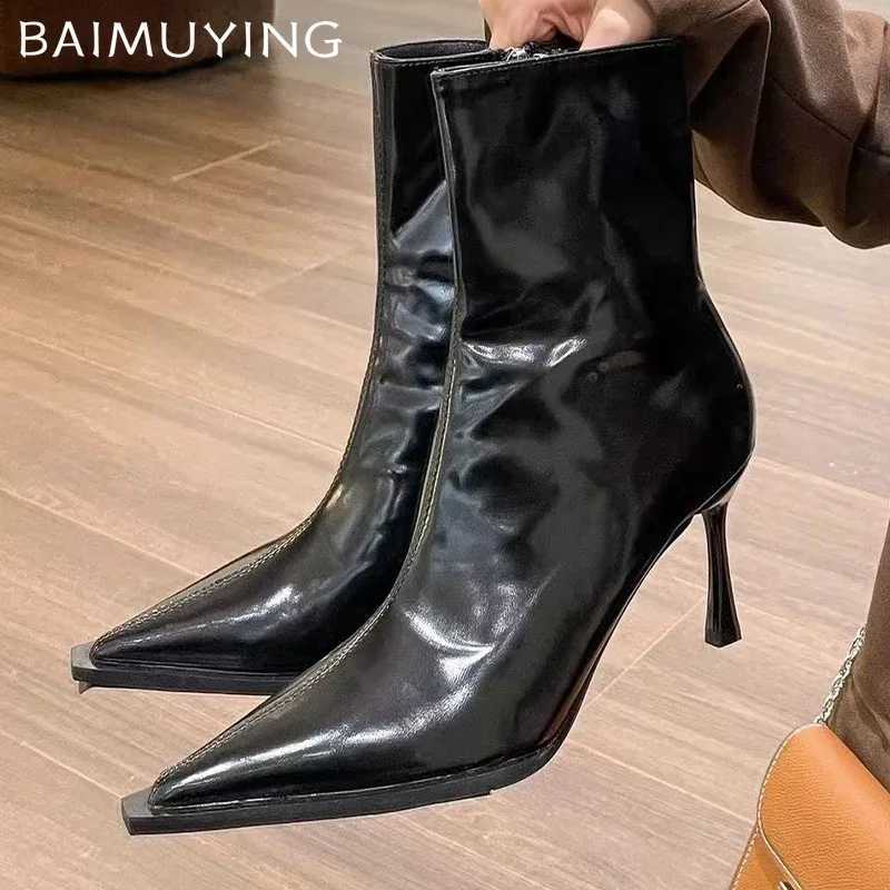 High Quality Winter leather ankle boots sexy Pointed Toe High H shoes trend Fad elegant new pump Goth Botas De Mujer T241206