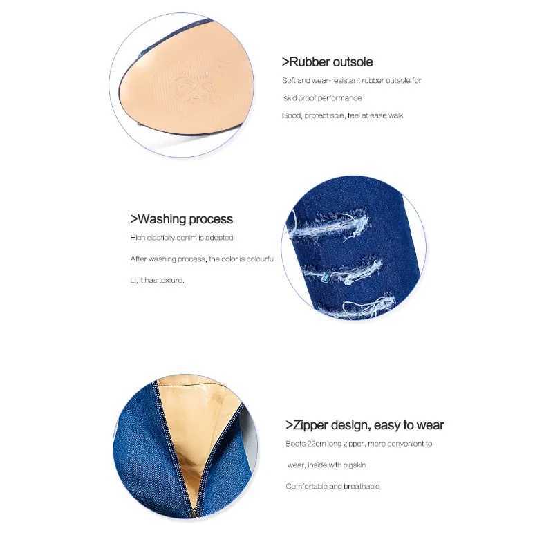 High Quality Warm high H boots with hollow corner heels denim gladiator boots Lg high heels womens shoes T241206