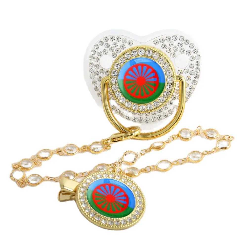 Pacifier Holders Clips# Gypsy Aromanian Romany Baby Pacifier With Chain Clip Romani Roma Flag Theme Newborn Baby Dummy Soother Nipple H241206