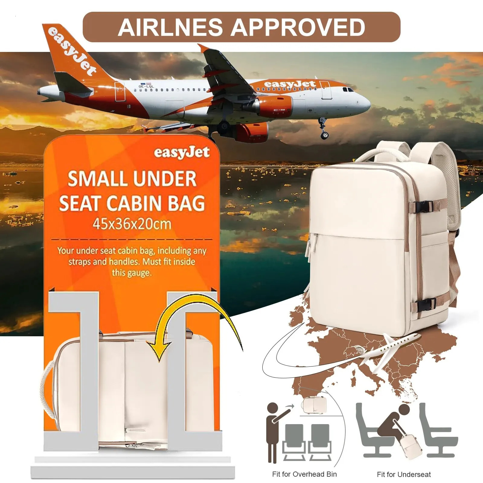 Likros Airplane Bag Ryanair Cabin Backpack 40x20x25 Easyjet Bag 45x36x20 Business Travel Backpack Laptop Waterproof Backpack 241206