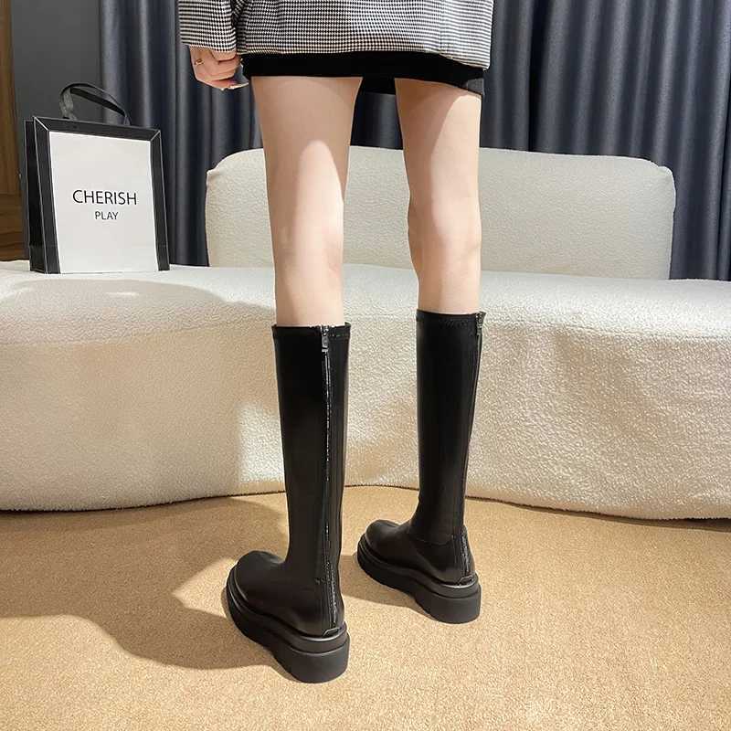 High Quality Platform Heel Warm Knee High Boots Fi Cfort Warm Fur Leather Shoes Autumn Warm Knight Lg Boots T241206