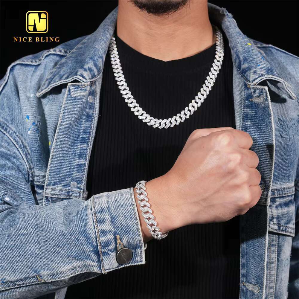 Pass Tester 12mm Custom Iced Out Dia Hip Hop Jewelry Cuabn k Chain Sier VVS Moissanite Necklace A+