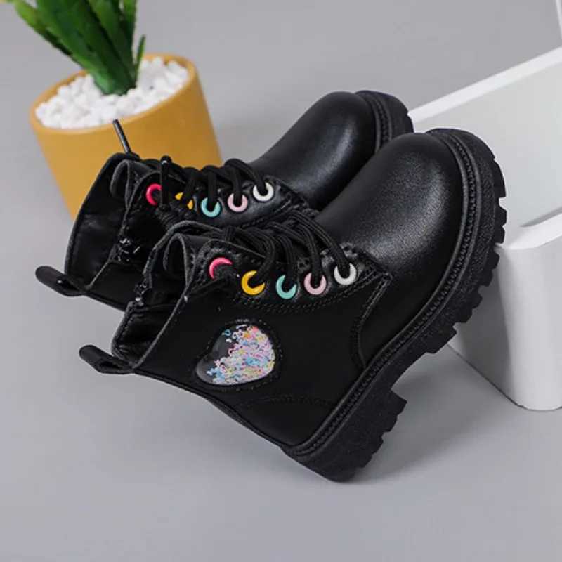Fashion Girls Boots Autumn Soft Leather Platform Boots Toddler Round Toe Chunky Kids Shoes Casual Non-slip Ankle Boots XJ241206