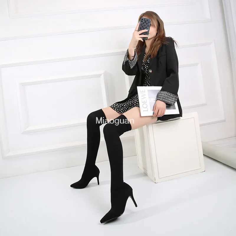 High Quality Previous article Previous article Knitted spring and autumn sliding knee boots polka dot toes casual dress shoes sock boots Fi knee boots
