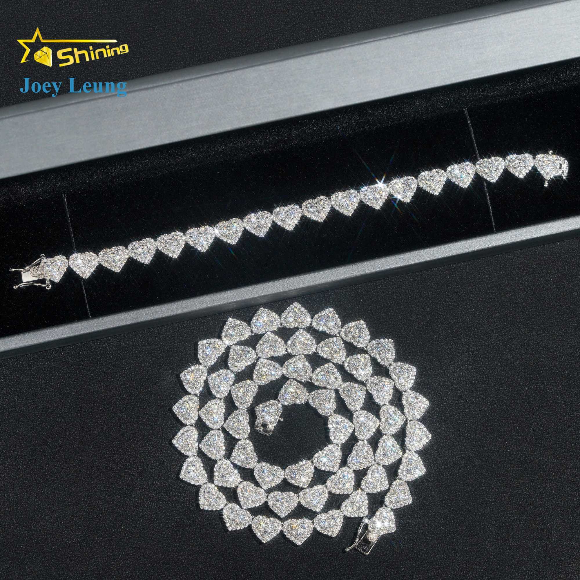 Custom Heart Design Solid Silver 925 Hip Hop Iced Cuban Link Bracelet 8mm VVS Moissanite Diamond Womens Fine Jewelry Necklace