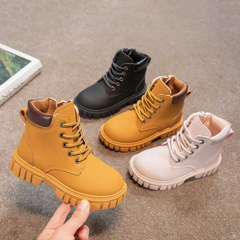 Children Leather Boots Girls Fashion Autumn Casual Ankle Boots Waterproof Non-slip Kids Boys Winter Outdoor Short Riding BootsXJ241206