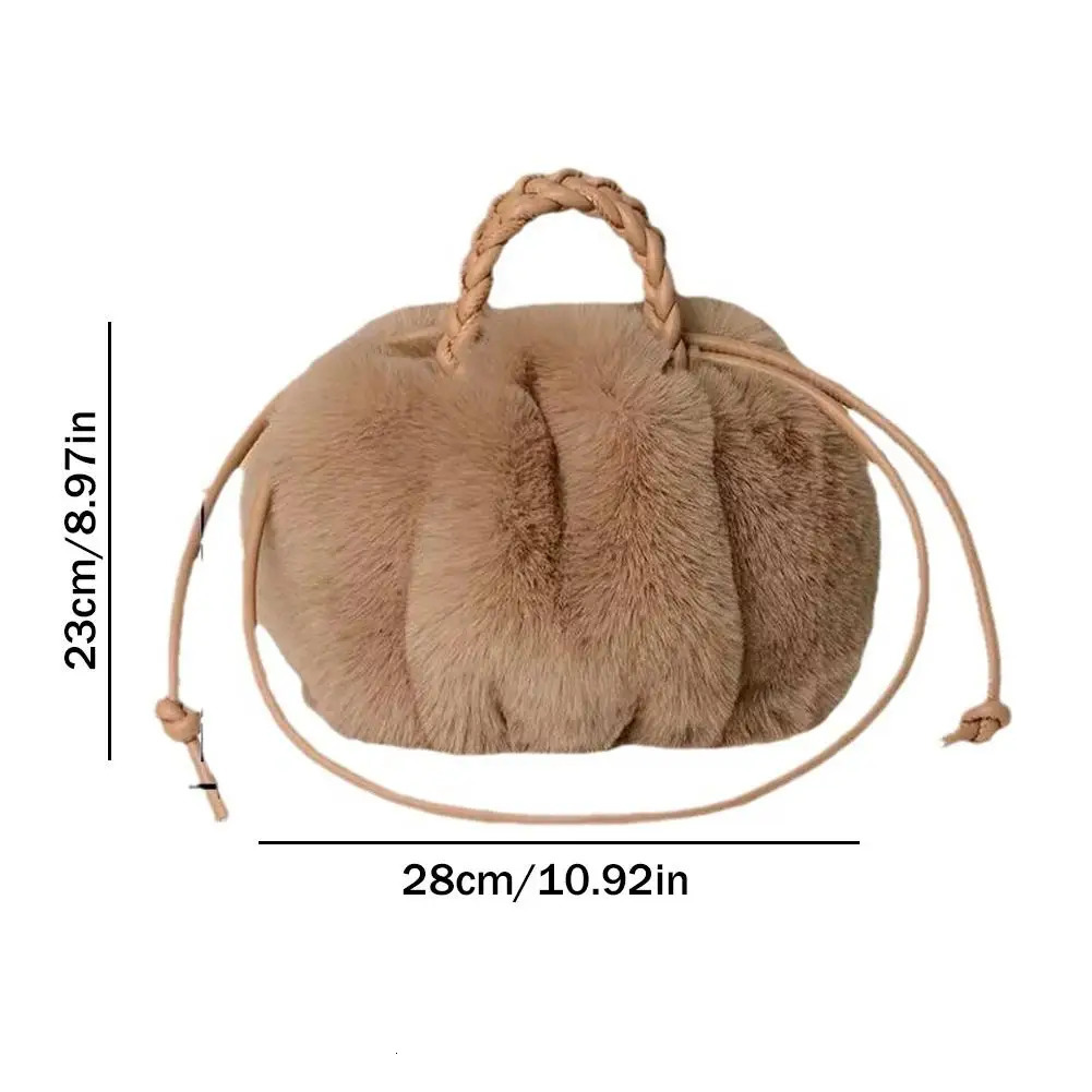 Korean Style INS Plush Cloud Bag Autumn Winter Handbag Women Solid Color Furry Kawaii Japanese Cotton Drawstring Shoulder Bag 241206