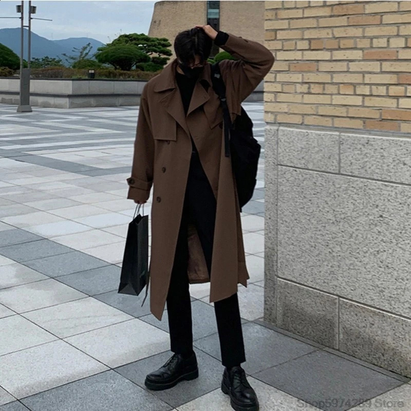 Trench coat man Long Korean Mens Fashion Overcoat Male Windbreaker Streetwear Men Coat Outer Wear Clothing 241202