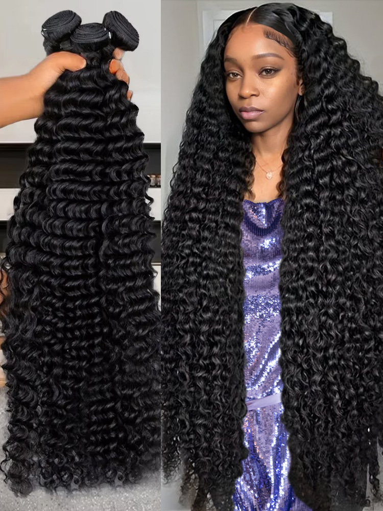 Deep 30 32 Inch Remy Unprocessed Raw Virgin 100% Human Hair Synthetic Hair Water Curly Wave Extensions 3 4 Bundles Deal