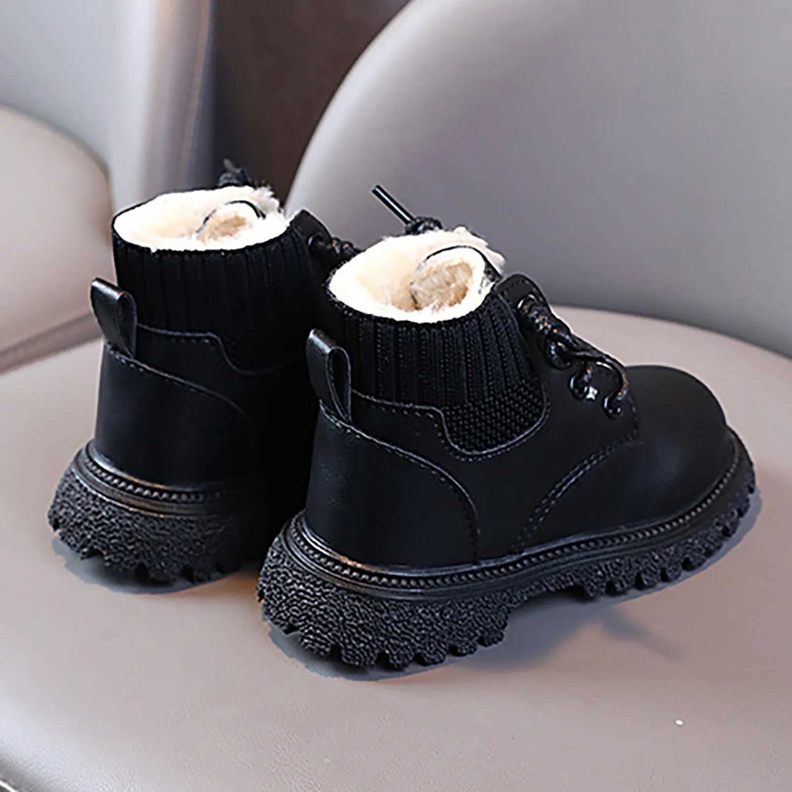 PU Leather Childrens Boots Fashionable Toddlers Boots Kids Snow Shoes Winter Baby Kids Short Boots Super Warm Boys Girls ShoesXJ241206