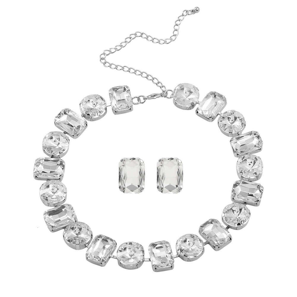 Hot selg color full dia rhie accessories for dinner party exaggerated necklace earring set