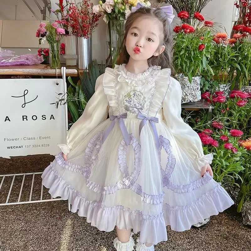 Autumn Girl Long Sleeved Princess Dress Fashionable and Sweet Splicing Bow Dress 3-10 Years Old Girl Par DressXJ241206