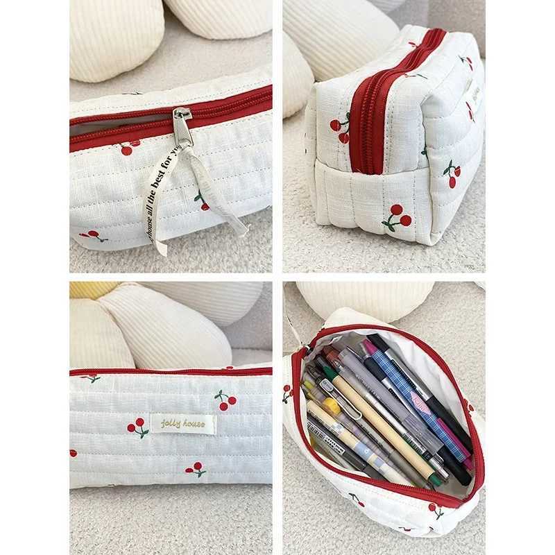Quilted Cott Ladies Travel Storage Bag Cherry Womens Cosmetic Bags Cute Design Girls Pencil Case Makeup Bag HandbagsXJ241206