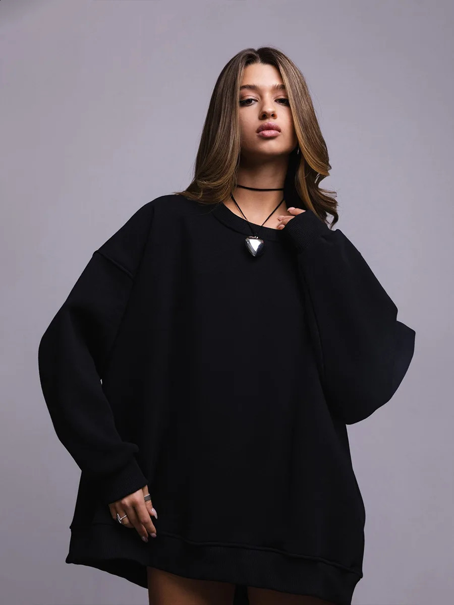 Solid Color Round Neck Hoodie Womens Fleece and Plush Casual 241203