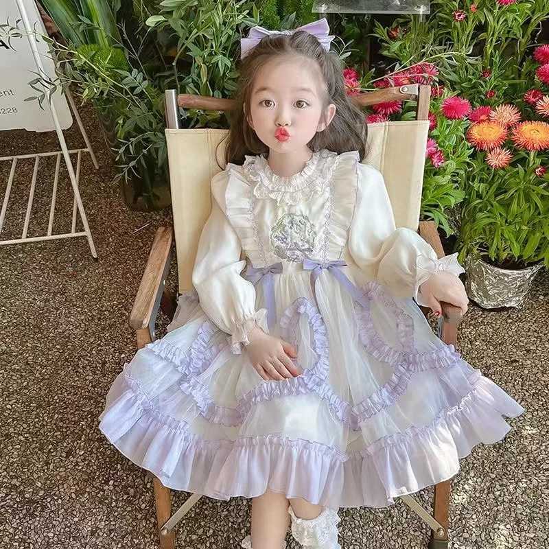 Autumn Girl Long Sleeved Princess Dress Fashionable and Sweet Splicing Bow Dress 3-10 Years Old Girl Par DressXJ241206