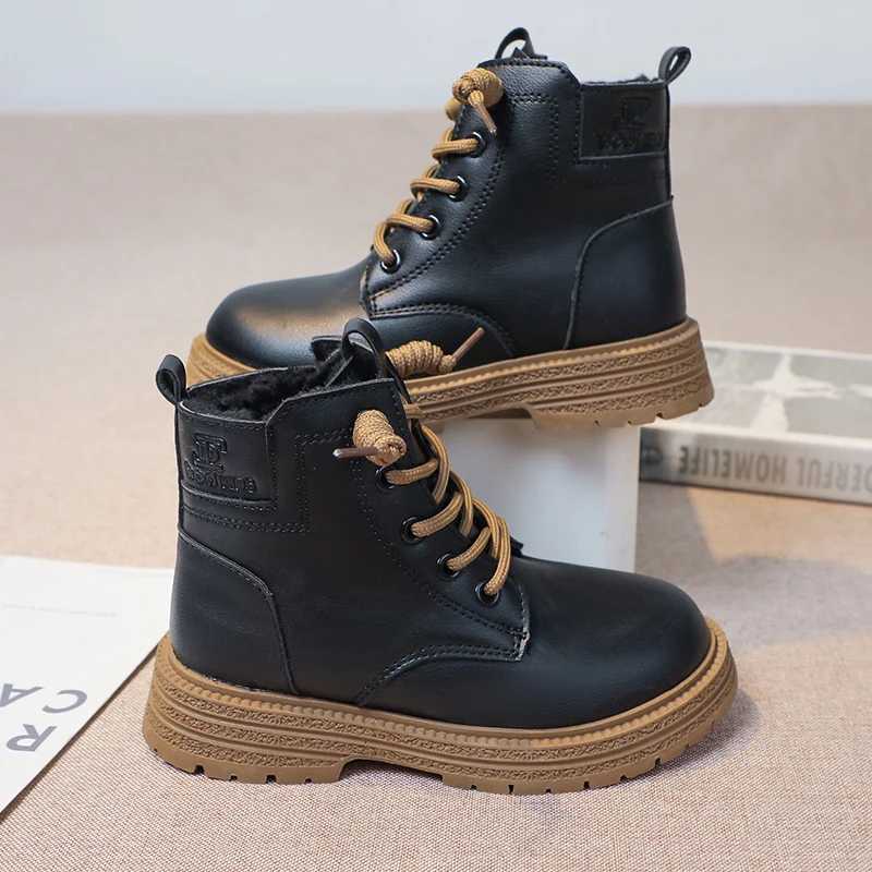 Low Cut Side Zipper Anti Slip Waterproof Girls Leather Boots Winter Outdoor Girls Fashion Cotton Boots Sandalias De MujerXJ241206