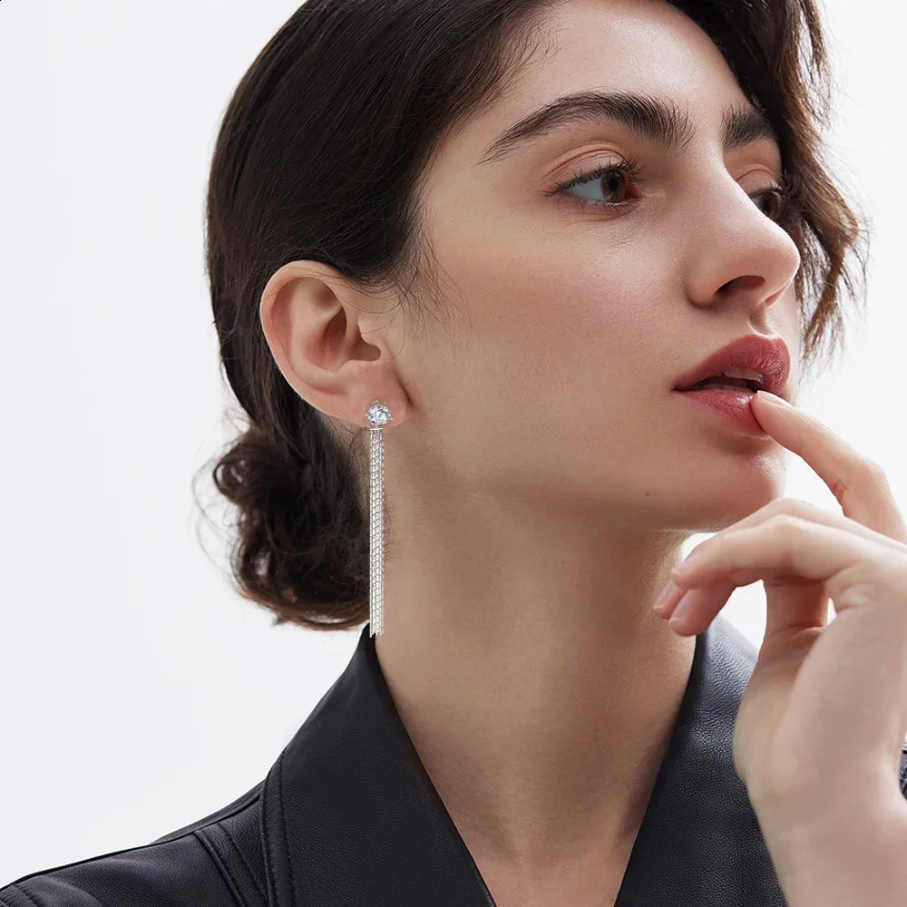 pendant earrings with Gra certificate 1 carat D-color diamond earrings 925 silver tassel pendant earrings suitable for women 241205