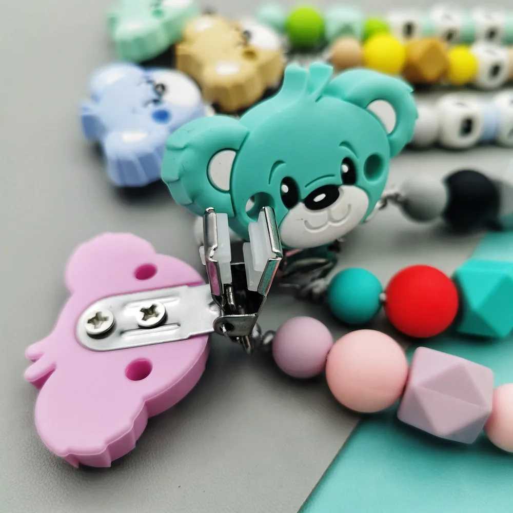 Pacifier Holders Clips# Custom English Russian Silicone Letter Name Baby Bear Silicone Beads Pendant Pacifier Clips Chains Teether Baby Kawaii Toy Gif